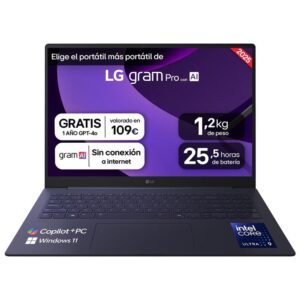 Portatil lg gram pro  16z90ts - g intel core ultra 9 288v 48tops 32gb ssd1tb w11 16 pulgadas
