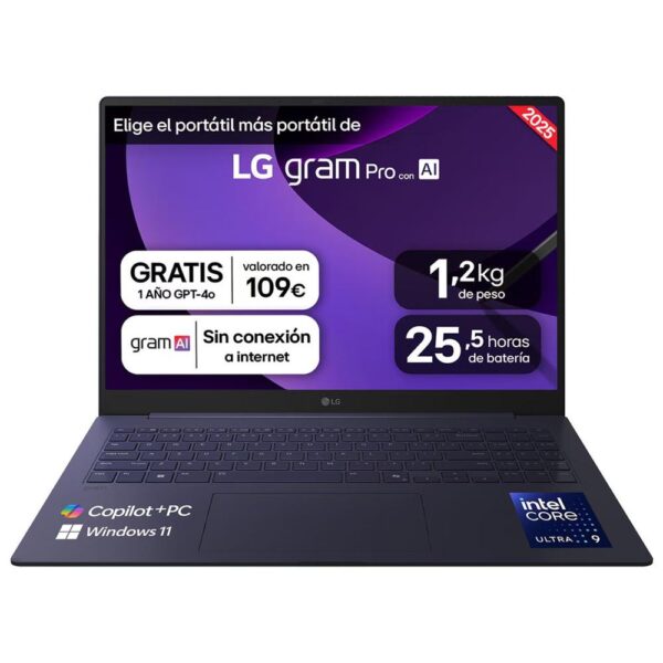 Portatil lg gram pro  16z90ts - g intel core ultra 9 288v 48tops 32gb ssd1tb w11 16 pulgadas