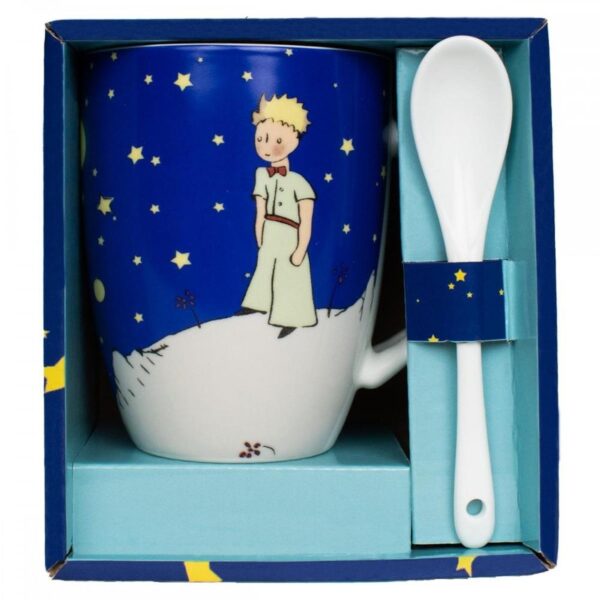 Taza con cuchara enesco el principito bajo el cielo estrellado