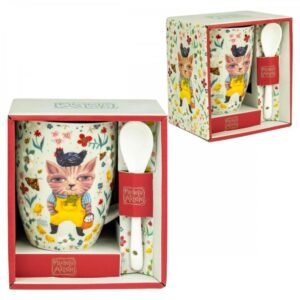 Taza con cuchara enesco el gato campestre